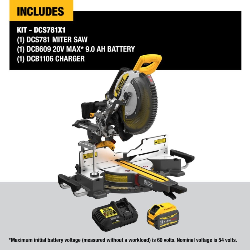 DeWALT DCS781X1 60V 12" MAX Brushless Li-Ion Double Bevel Sliding Miter Saw - Image 2