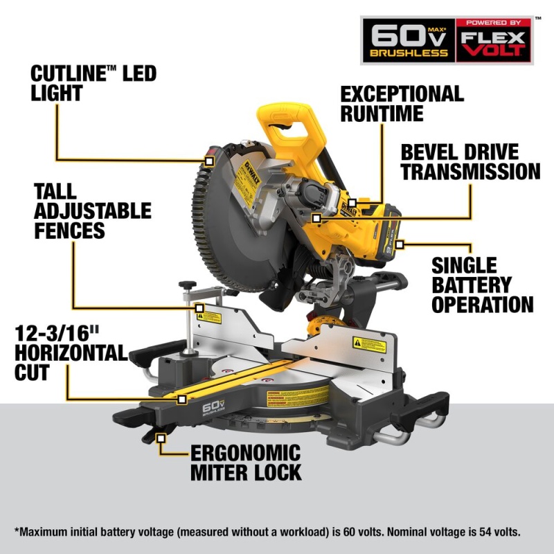 DeWALT DCS781X1 60V 12" MAX Brushless Li-Ion Double Bevel Sliding Miter Saw - Image 3