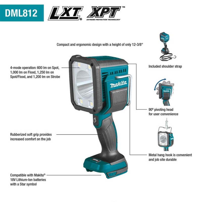 Makita DML812 18V LXT Li-Ion Cordless L.E.D. Flashlight/Spotlight -Bare Tool - Image 2