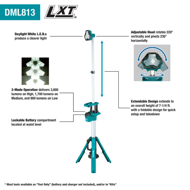 Makita DML813 18V LXT Lithium Ion Cordless Work Light - Bare Tool - Image 2