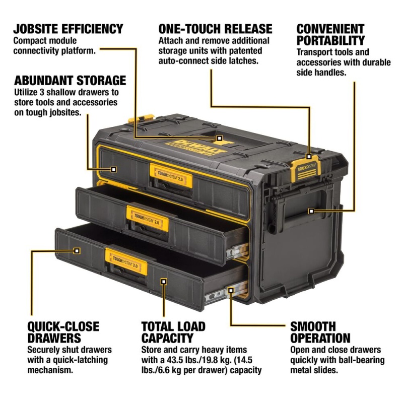 DeWALT DWST08330 TOUGHSYSTEM 2.0 Three-Drawer Unit - Image 3