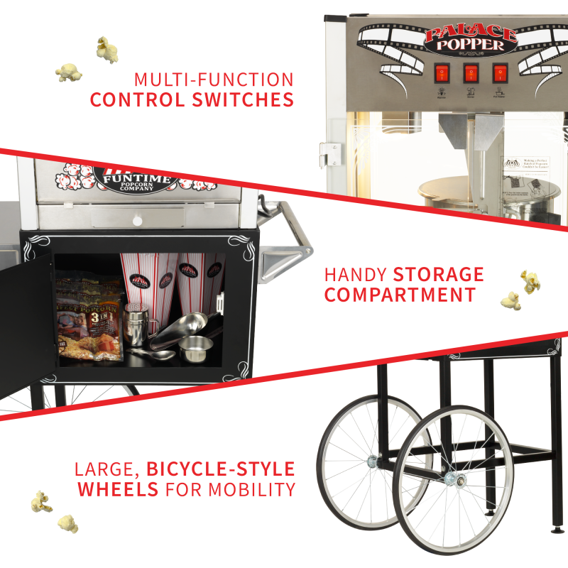 FunTime FT1665PP Palace Popper 16 OZ Commercial Style Bar Popcorn Popper Machine Cart - Image 7