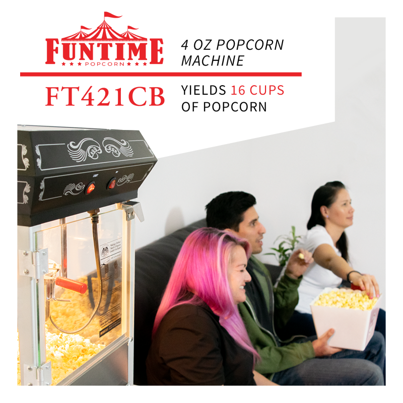 FunTime FT421CB 4oz Black Bar Table Top Popcorn Popper Maker Machine - Image 2