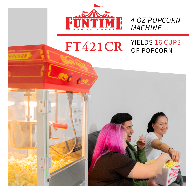 FunTime FT421CR 4oz Red Bar Table Top Popcorn Popper Maker Machine - Image 2