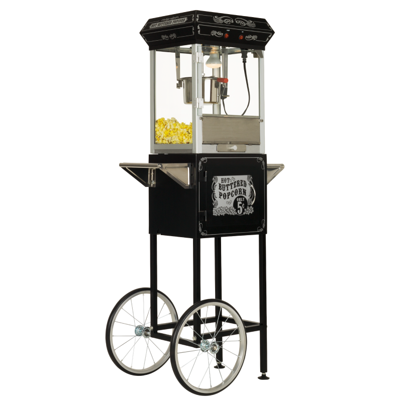 FunTime FT454CB 4oz Black Popcorn Popper Machine Maker Cart Vintage Style