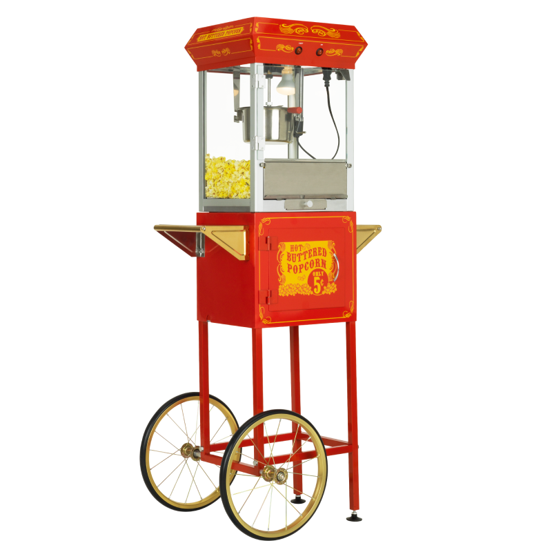 FunTime FT454CR 4oz Red Popcorn Popper Machine Maker Cart Vintage Style