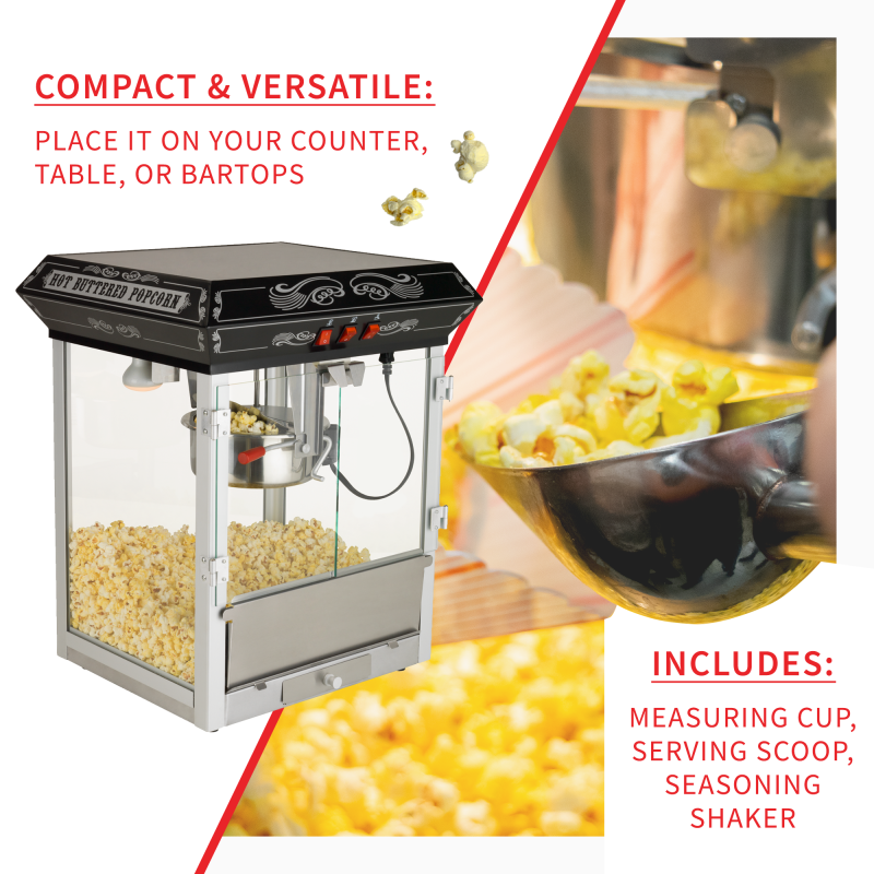 FunTime FT825CB 8oz Black Bar Table Top Popcorn Popper Maker Machine - Image 5