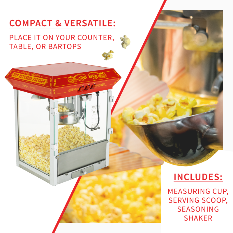 FunTime FT825CR 8oz Red Bar Table Top Popcorn Popper Maker Machine - Image 5