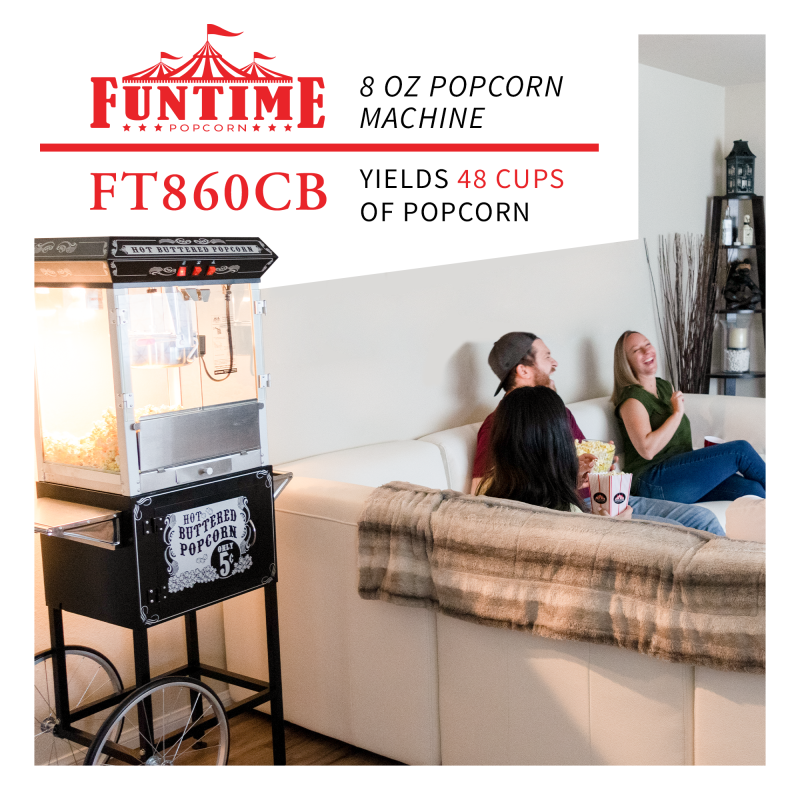 FunTime FT860CB 8oz Premium Black Popcorn Popper Machine Maker Cart Vintage - Image 2