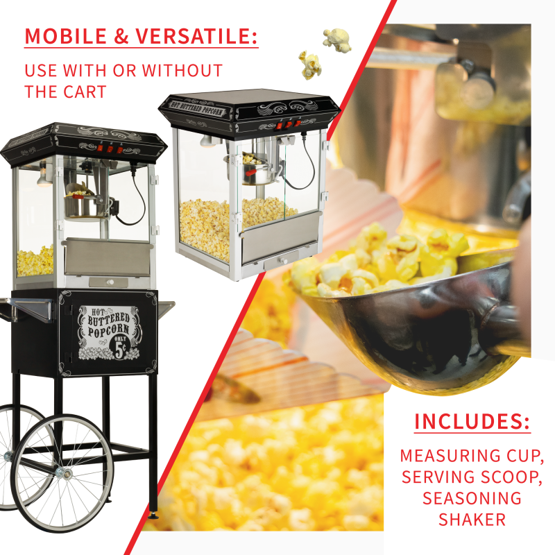 FunTime FT860CB 8oz Premium Black Popcorn Popper Machine Maker Cart Vintage - Image 5