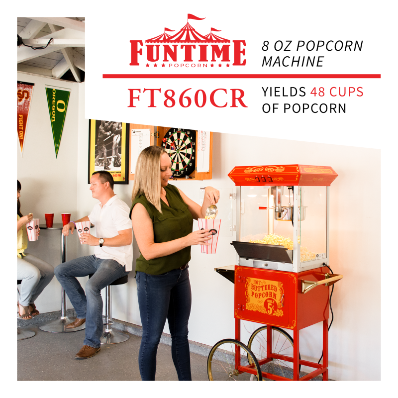 FunTime FT860CR 8oz Premium Red/Gold Popcorn Popper Machine Maker Cart Vintage - Image 2