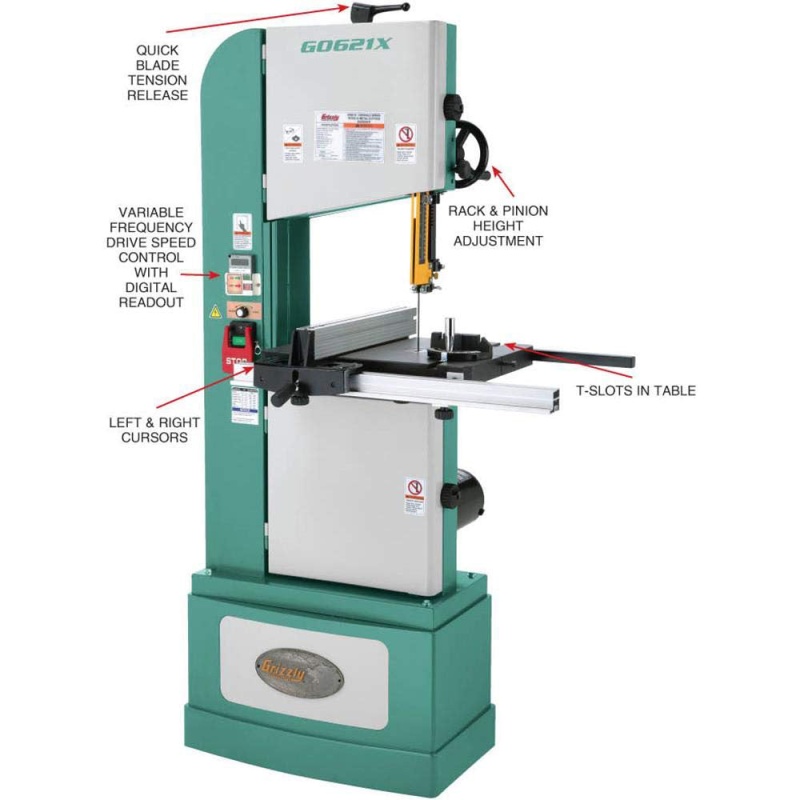 Grizzly G0621X 220V 13-1/2 Inch 1-1/4 Inch HP Vertical Wood Metal Bandsaw - Image 2