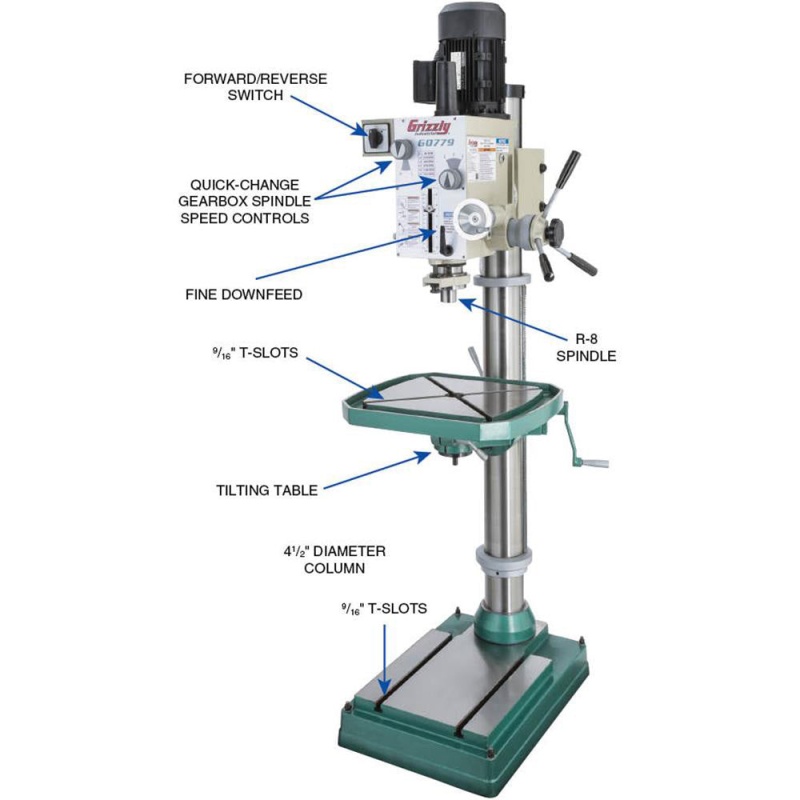 Grizzly G0779 220V 23-3/8 Inch Heavy-Duty Floor Model Gearhead Drill Press - Image 2