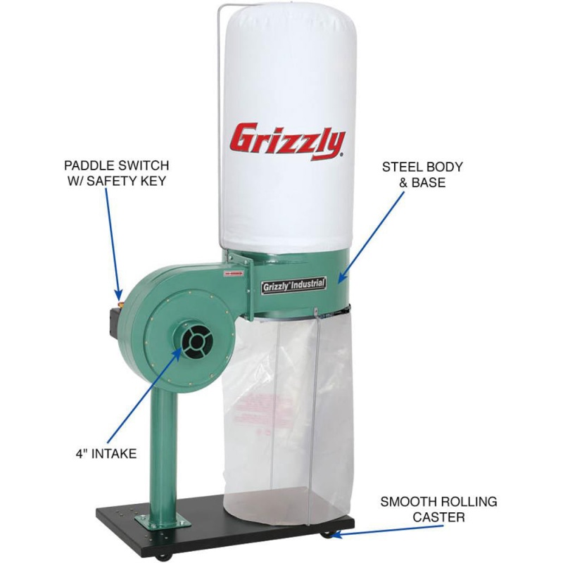 Grizzly G8027 1 HP Dust Collector - Image 3