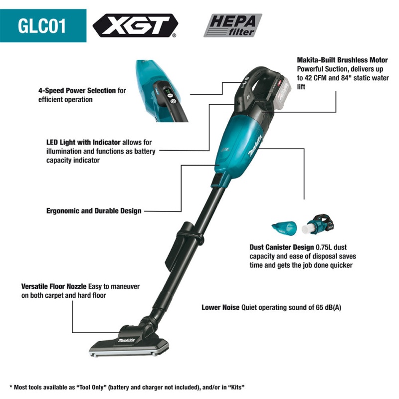 Makita GLC01Z 40V XGT Brushless 4-Speed HEPA Filter Compact Vacuum - Bare Tool - Image 2