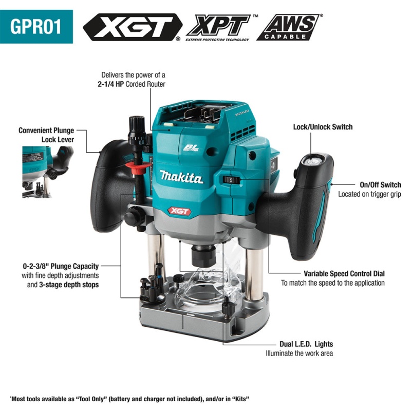 Makita GPR01Z 40V max XGT Brushless 2-1/4 Maximum HP Plunge Router - Bare Tool - Image 2