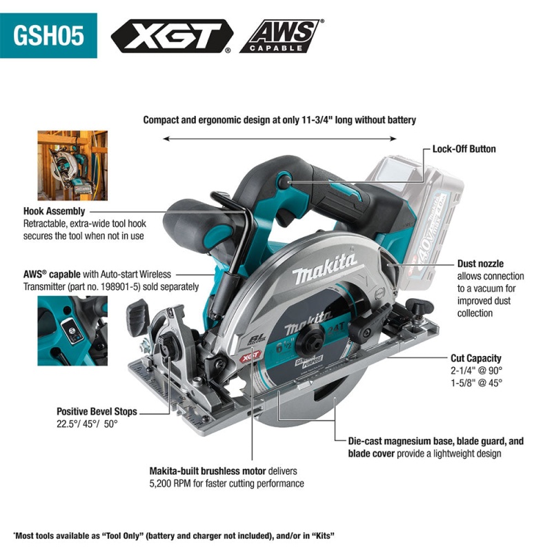 Makita GSH05Z 40V MAX XGT 6-1/2" Brushless Cordless Circular Saw - Bare Tool - Image 2