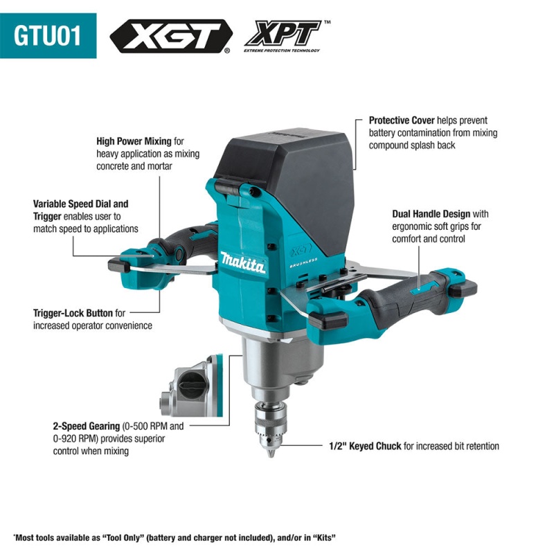 Makita GTU01Z 40V MAX XGT 1/2" Brushless Cordless Mixer - Bare Tool - Image 2