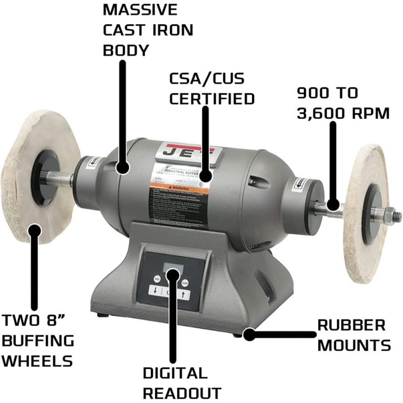 JET 578218 8" Heavy-Duty Full Casted Variable Speed Industrial Bench Buffer - Image 2