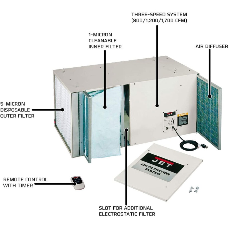 JET 708615 AFS-2000 1700 CFM Air Filtration System 3-Speed w/ Remote Control - Image 2