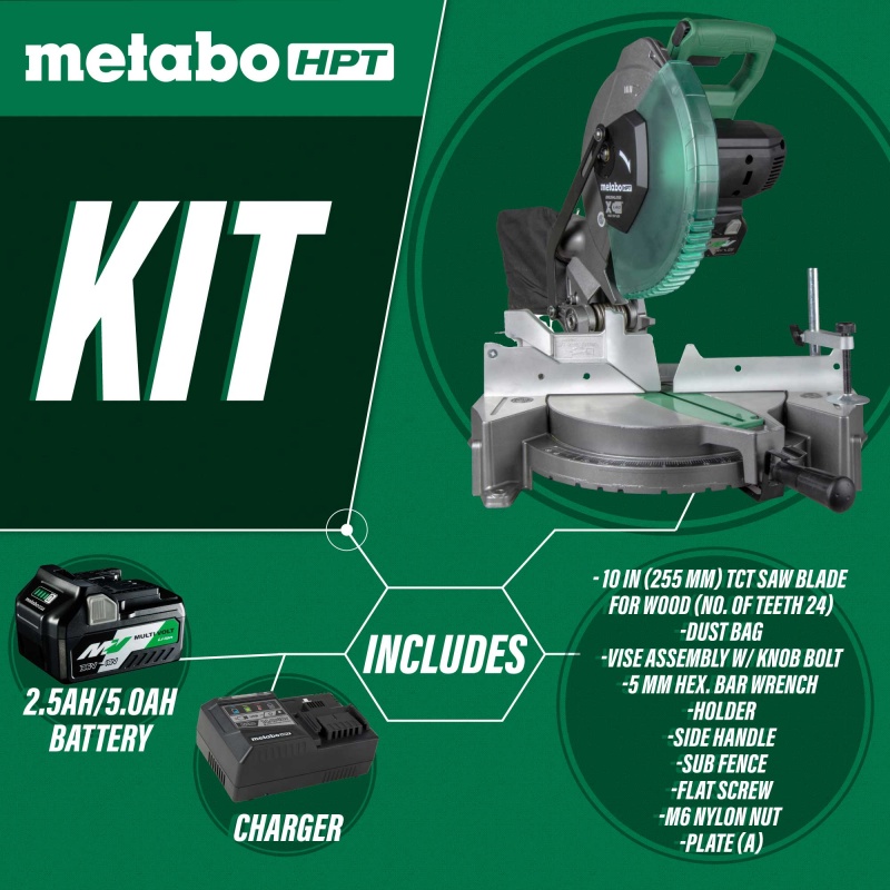 Metabo HPT C1810DFA 18V 10" Cordless Single Bevel Cordless Miter Saw Kit - Image 3