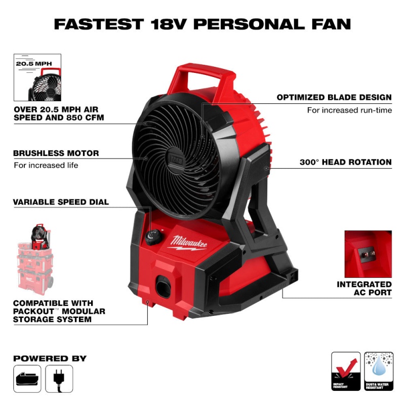 Milwaukee 0818-20 M18 18V Brushless PACKOUT Fan - Bare Tool - Image 9