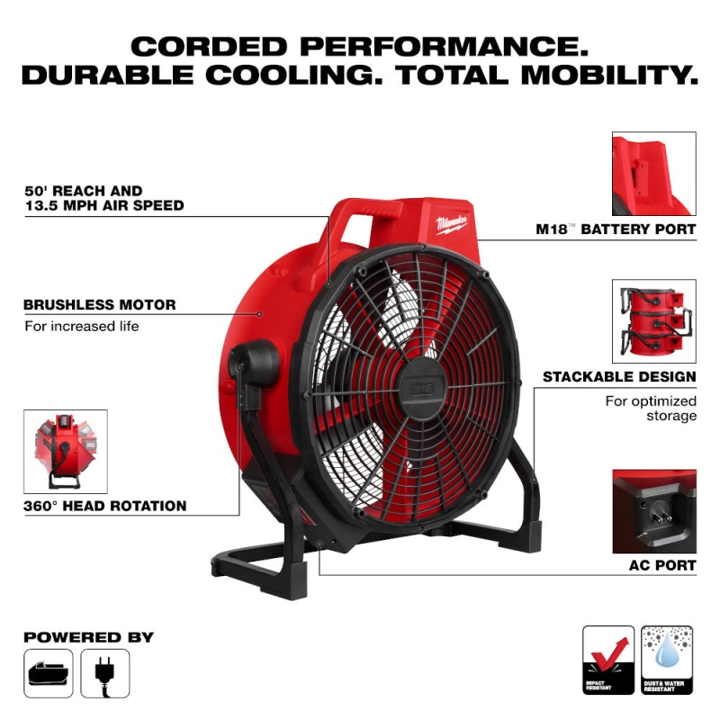 Milwaukee 0821-20 M18 18V 18"  Brushless Cordless Fan - Bare Tool - Image 2