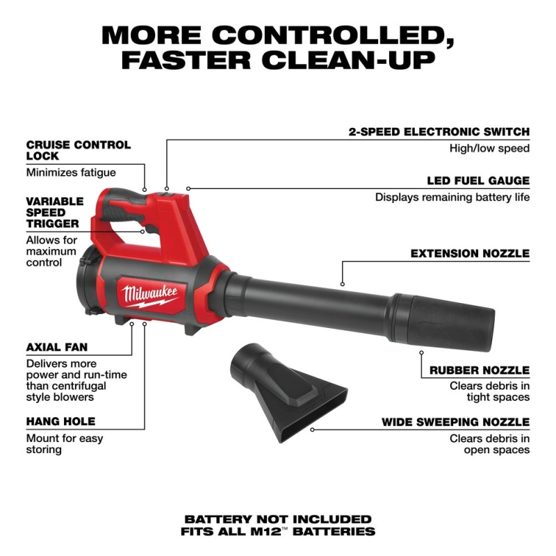 Milwaukee 0852-20 M12 Cordless Lithium-Ion Variable Speed Compact Spot Blower - Image 3