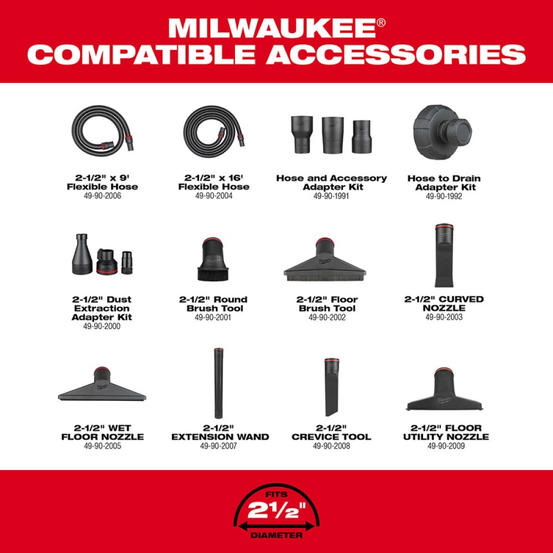 Milwaukee 0930-22HDB M18 FUEL 18V 12 Gallon Wet/Dry Vacuum Kit w/ Air-Tip Kit - Image 10