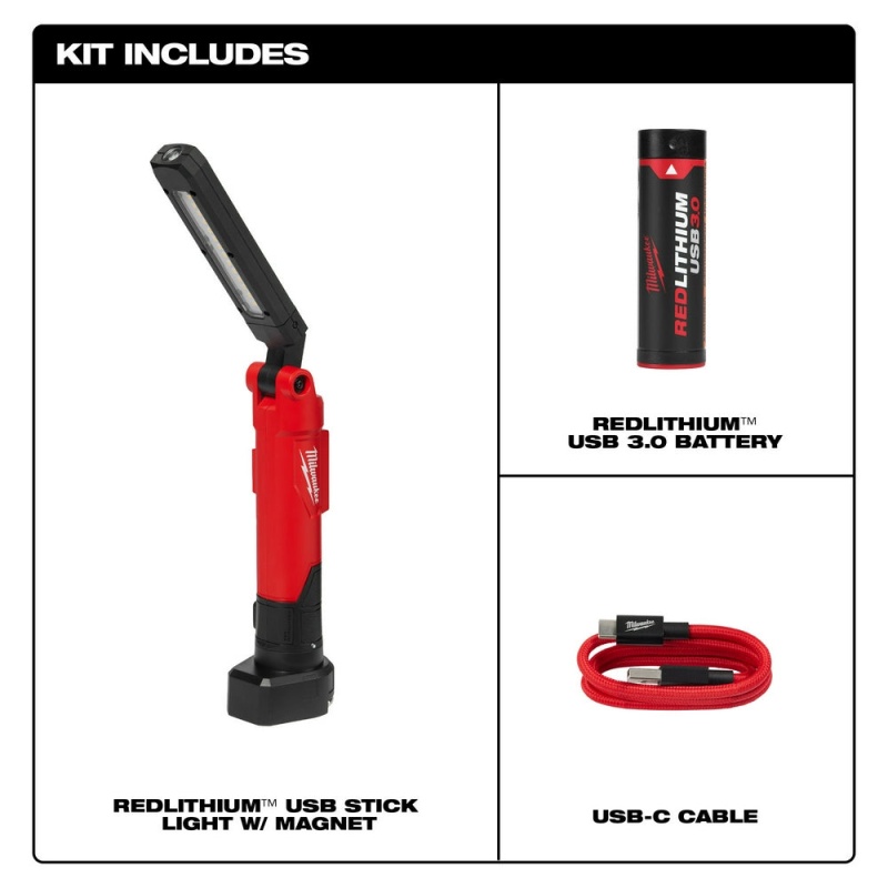 Milwaukee 2128-21 REDLITHIUM USB 550 Lumen Cordless Stick Light w/ Magnet - Image 2