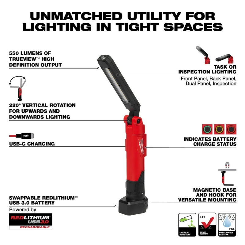 Milwaukee 2128-21 REDLITHIUM USB 550 Lumen Cordless Stick Light w/ Magnet - Image 3