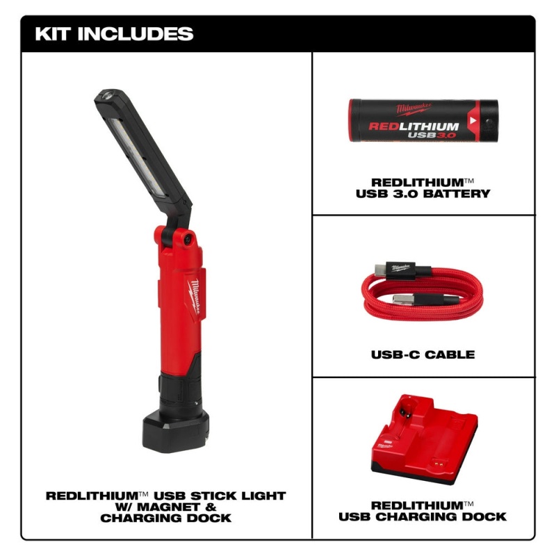 Milwaukee 2128-22 REDLITHIUM USB Stick Light w/ Magnet & Charging Dock - Image 2