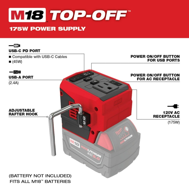 Milwaukee 2144-20TO M18 18V Site Light Combo w/ M18 Top Off Power Supply - Image 18