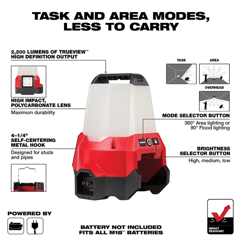 Milwaukee 2144-20 M18 18V Compact Li-Ion LED Site Light w/ Flood Mode -Bare Tool - Image 2