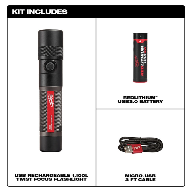 Milwaukee 2161-21 1100 Lumen USB Rechargeable LED Twist Focus Flashlight - Image 2