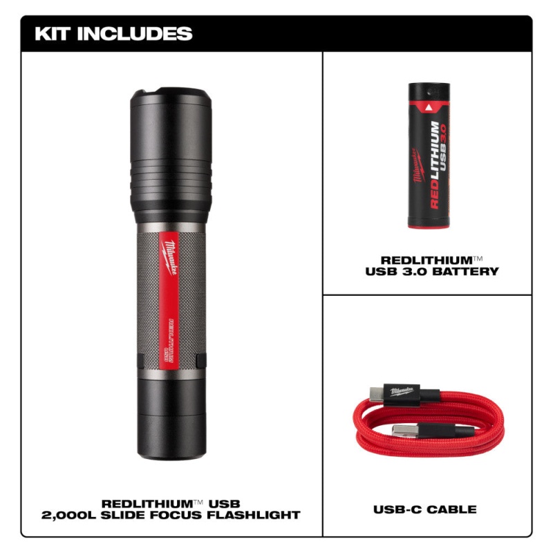 Milwaukee 2162-21 REDLITHIUM USB 2,000 Lumen Cordless Slide Focus Flashlight - Image 2