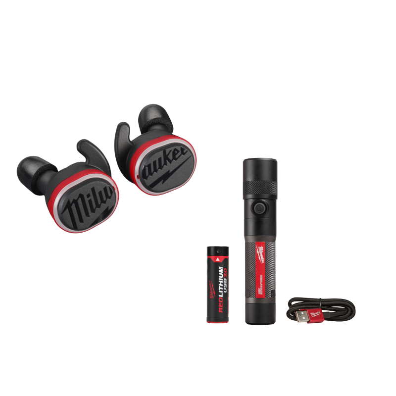 Milwaukee 2191-21FL USB Cordless Jobsite Ear Buds w/ 1100L Flashlight