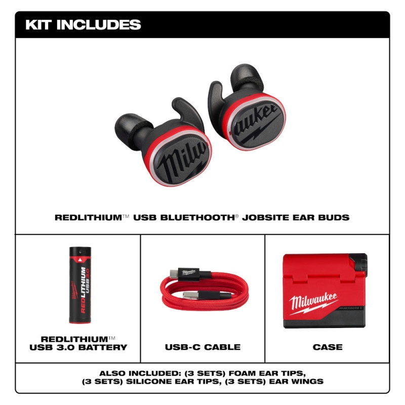 Milwaukee 2191-21HH USB Cordless Jobsite Ear Buds w/ Hard Hat Light - Image 2