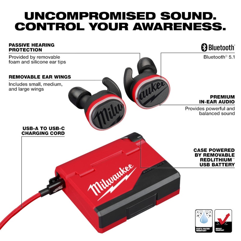 Milwaukee 2191-21HH USB Cordless Jobsite Ear Buds w/ Hard Hat Light - Image 4