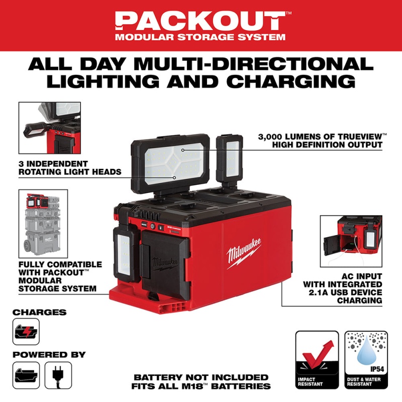 Milwaukee 2357-20TO M18 18V PACKOUT Light/Charger w/ M18 Top Off Power Supply - Image 15