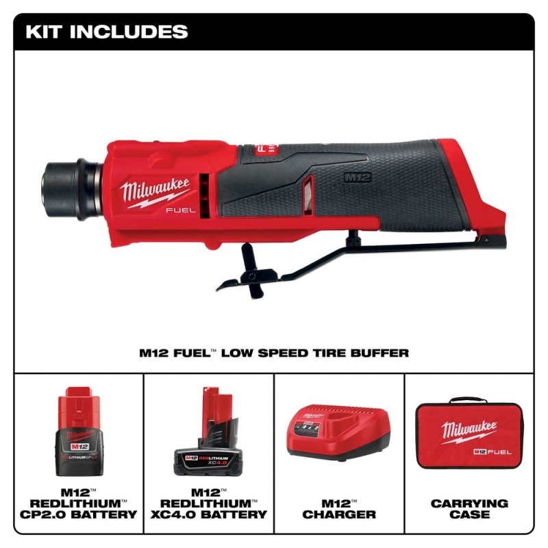 Milwaukee 2409-22 M12 FUEL 12V Brushless Li-Ion Low Speed Tire Buffer Kit - Image 2