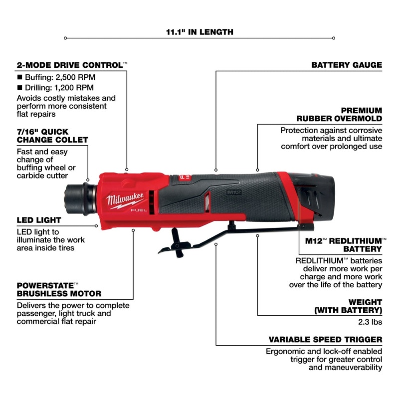 Milwaukee 2409-22 M12 FUEL 12V Brushless Li-Ion Low Speed Tire Buffer Kit - Image 4