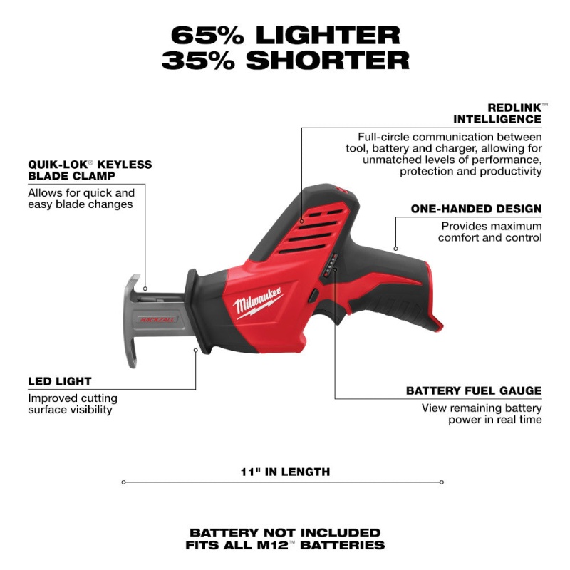 Milwaukee 2420-20 M12 12V HACKZALL Reciprocating Saw - Bare Tool - Image 2