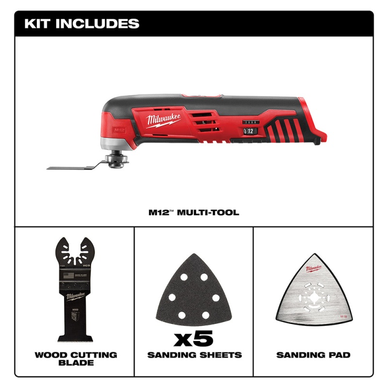 Milwaukee 2426-20 M12 12V Multi-Tool w/ Assorted Sanding Sheets - Bare Tool - Image 2