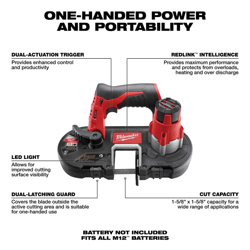 Milwaukee 2429-20 M12 12V Cordless 18 TPI Sub-Compact Band Saw Blade - Bare Tool - Image 2