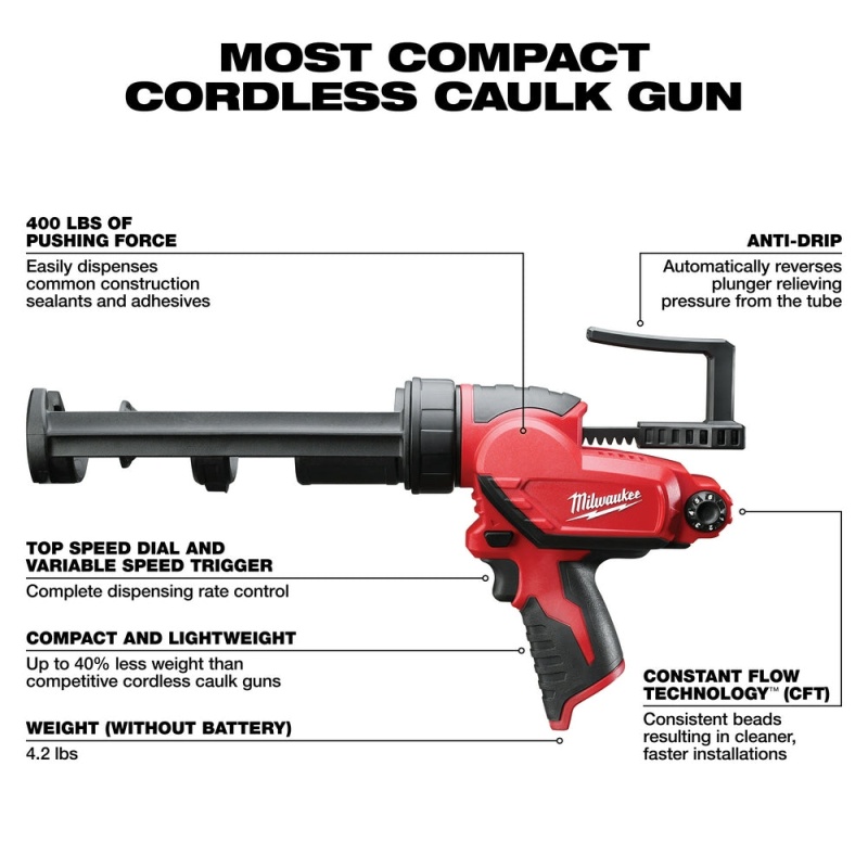 Milwaukee 2441-20 M12 12V 10-Ounce Caulk And Adhesive Gun - Bare Tool - Image 3