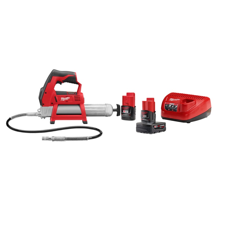 Milwaukee 2446-20x2BSK M12 12V Cordless Li-Ion Grease Gun w/ Starter Kit