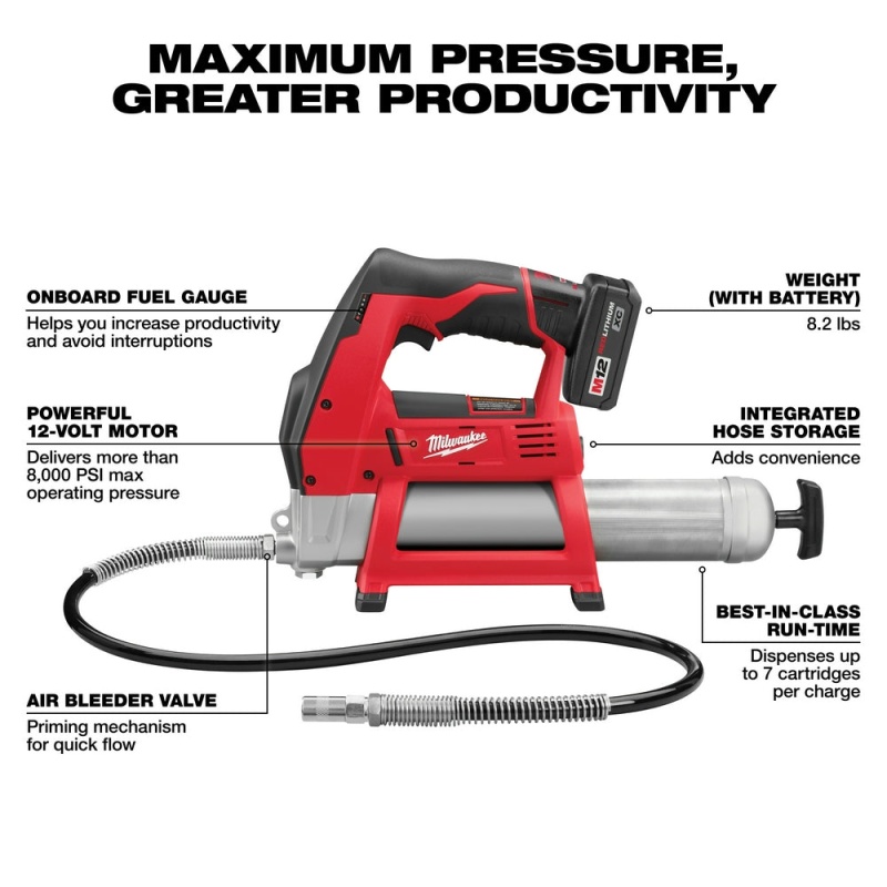 Milwaukee 2446-21XC M12 12V 14-Inch Lithium-Ion Grease Gun Kit - Image 3