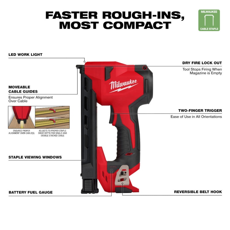 Milwaukee 2448-20 M12 12V Cordless Li-Ion Brushed Cable Stapler - Bare Tool - Image 2