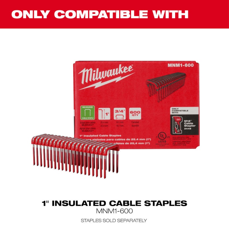 Milwaukee 2448-20x1200 M12 12V Cordless Cable Stapler w/ 1200 Staples - Image 9